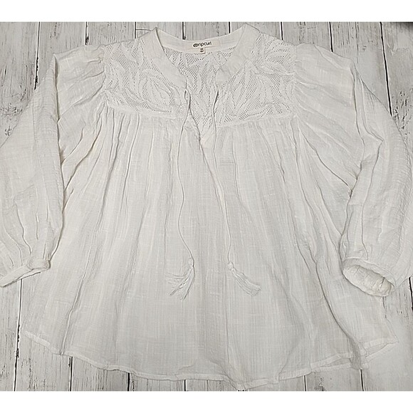 RIP CURL Tops - Rip Curl Boho Women's Top XS Cotton Lace Fairycore Flowy Tassels Bell Sleeves